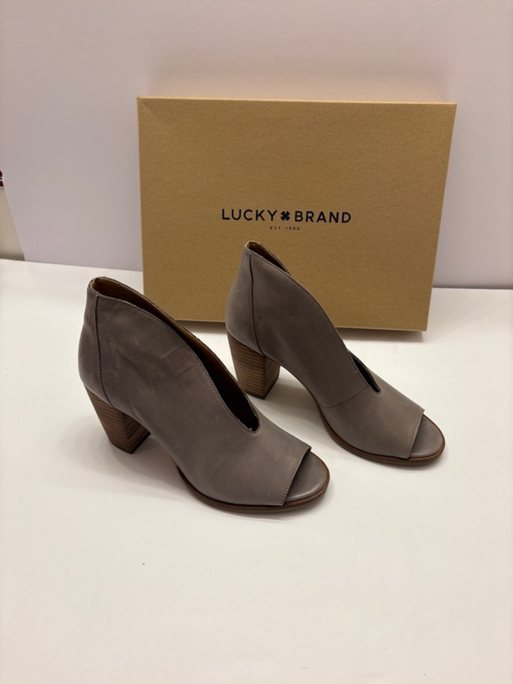 Lucky Brand Gray Peep-Toe V-Cut Block Heel Booties